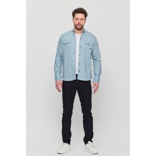 YXC Trend Maker Slim Fit Erkek Dar Kesim Pamuklu Çıçıtlı Kot Gömlek