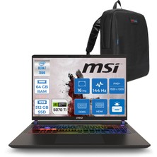 MSI Msı Vector 16 Intel Core Ultra 7 255HX 64GB 512GB SSD RTX5070TI 12GB Tdp 140W Gddr7 Freedos 16" Fhd+ 144Hz Taşınabilir Bilgisayar A2XWHG091XTRF26 + Zetta Çanta