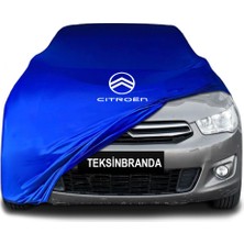 Citroen C Elysee (2012 -) Mavi Kumaş Araba Branda Logolu Kumaş Araba Brandası Penye Oto Branda