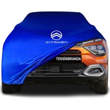Citroen C4 3 Hatchback (2020 - ) Mavi Kumaş Araba Branda Logolu Kumaş Araba Brandası Penye Oto Branda
