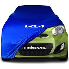 Kia Picanto 2 (2011 - 2017)  Mavi Kumaş Araba Branda Logolu Kumaş Araba Brandası Penye Oto Branda