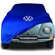 Volkswagen Beetle Clasic Mavi Kumaş Araba Branda Logolu Kumaş Araba Brandası Penye Oto Branda