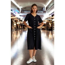 Barbora V Yaka Beli Büzgülü Keten Elbise