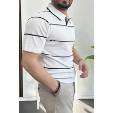 Erkek Polo Yaka Ince Çizgili Kısa Kollu T-Shirt