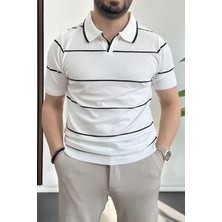 Erkek Polo Yaka Ince Çizgili Kısa Kollu T-Shirt