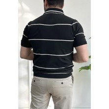 Erkek Polo Yaka Ince Çizgili Kısa Kollu T-Shirt