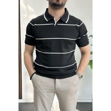 Erkek Polo Yaka Ince Çizgili Kısa Kollu T-Shirt