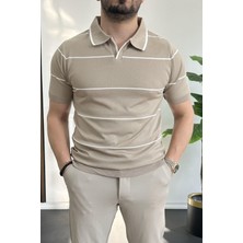 Erkek Polo Yaka Ince Çizgili Kısa Kollu T-Shirt