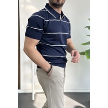 Erkek Polo Yaka Ince Çizgili Kısa Kollu T-Shirt
