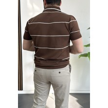 Erkek Polo Yaka Ince Çizgili Kısa Kollu T-Shirt
