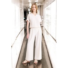 Barbora Yazlık V Yaka Şık Keten Takım