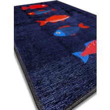 The Reef Design Renkli Balıklı Modern Desenli Dokuma Kaymaz Tabanlı Dekoratif Salon Halısı Yıkanabilir Mutfak Halısı