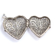 Nusret Takı 925 Ayar Gümüş Açılır Kalp Modeli Telkari Kolye Ucu