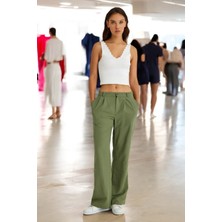 Barbora Yazlık Düğmeli Keten Kadın Pantolon