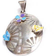 Nusret Takı 925 Ayar Gümüş Ajurlu Yaprak ve Çiçek Mineli Kolye Ucu