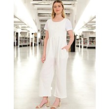 Sırt Detaylı Yazlık Rahat Keten Tulum