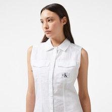 Calvin Klein Sleeveless Cotton Shırt Dress Elbise Kadın