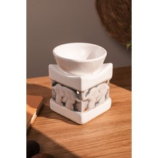 Fil Desenli | Seramik El Yapımı Buhurdanlık | Mumluk | Dekoratif Buhardanlık (1 Tealight Mum Ile)