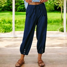 Barbora Günlük Düğme Detaylı Keten Pantolon