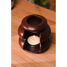 Bordo Mat Modern Tasarım Seramik El Yapımı Buhurdanlık | Mumluk | Dekoratif (1 Adet Tealight Mum ile