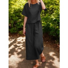 Barbora Keten Kadın Günlük Beli Lastikli İkili Takım Alt Üst