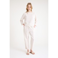 Barbora Keten Günlük Rahat Beli Kemerli Kadın İkili Takım Alt Üst