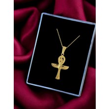 Ankh Kanatlı Isis ve Mısır Sembolleri Detaylı Parlak G Unisex Tasarım 925 Ayar Gümüş Kolye