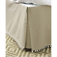 Cappuccino Renk Beyaz Ponponlu Keten Baza Eteği Yırtmaçlı