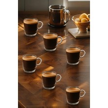 6 Adet Kulplu Çay-Kahve Fincanı Cam Salvador Çizgili ( 1 Adet 160 ml )