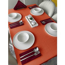 FAVOLLİ Keten Dokulu Kiremit Rengi Masa Örtüsü Dertsiz