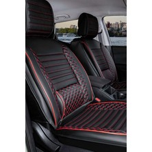 ACK Store opel Corsa D Uyumlu Yarı Deri Oto Koltuk Kılıfı Bel Destekli Siyah-Kırmızı Elva Seri