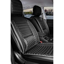 ACK Store Nissan Juke Uyumlu Yarı Deri Oto Koltuk Kılıfı Bel Destekli Siyah-Beyaz Elva Seri