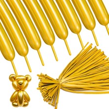 100 Adet Gold Sosis Balon Metalik Gold Sosis Balon Parlak Sosis Balon Şekil Balonu