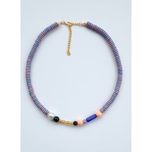 Özel Kesim Cam Boncuklu ,Siyah Cam inci ve Lav Taşı ,Fimo Tasarım Kolye (Siyah Lav Taşı - Siyah Cam İnci - Beyaz Cam İnci -  Özel Kesim Cam Boncuk)