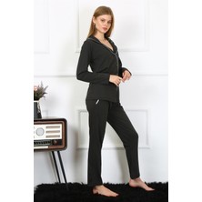 TechMerkez Kadın Penye Uzun Kol Önden Düğmeli Pijama Takım 2779
