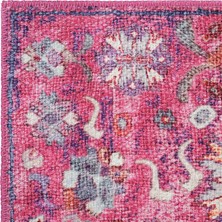 Cool Halı Private Fuşya Eskitme Vintage Halı Çiçek Desen Otantik Şönil Halı Yıkanabilir Salon Halısı