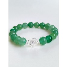 18 Ayar Altın Kaplama Aventurin Doğal Taşlı Lotus Çiçek Tasarım Kadın Gümüş Bileklik