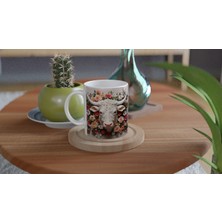 Wisdom Rain Çiçeklerle Süslenmiş Boğa Başı Temalı Baskılı Kupa Bardak