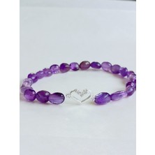 18 Ayar Altın Kaplama Ametis Doğal Taşlı Kalp Tasarım Kadın Gümüş Bileklik