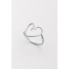 Büyülü Kalp 18 Ayar Beyaz Altın Kaplama Gümüş Yüzük