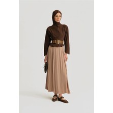 Armine Kırışık Saten Etek  25YH5601 Bej