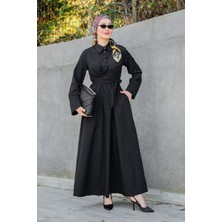 Ispanyol Kol Detaylı Cotton Elbise-Siyah