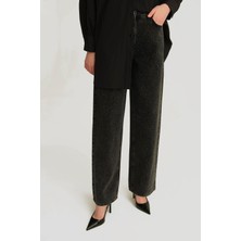 Armine Taş Işlemeli Wide Leg Denim Pantolon 25YD9132 Antrasit