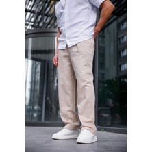 Keten Baggy Bej Renk Erkek Pantolon