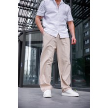 Keten Baggy Bej Renk Erkek Pantolon