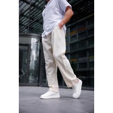 Keten Baggy Bej Renk Erkek Pantolon