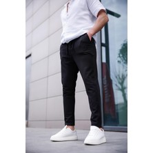 Erkek Siyah Renk Likralı Kumaş Jogger Pantolon