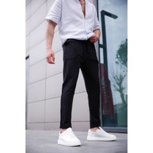 Erkek Siyah Renk Likralı Kumaş Jogger Pantolon