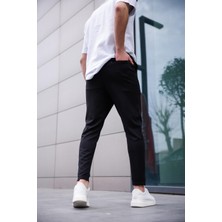Erkek Siyah Renk Likralı Kumaş Jogger Pantolon