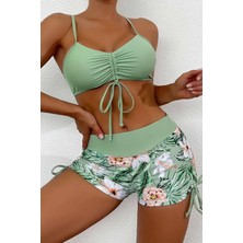Angelsin Büzgü Ayarlı Baskılı Deniz Şortu Bikini Alt